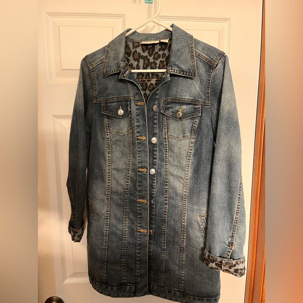 Chico's Denim Jacket with Animal Print